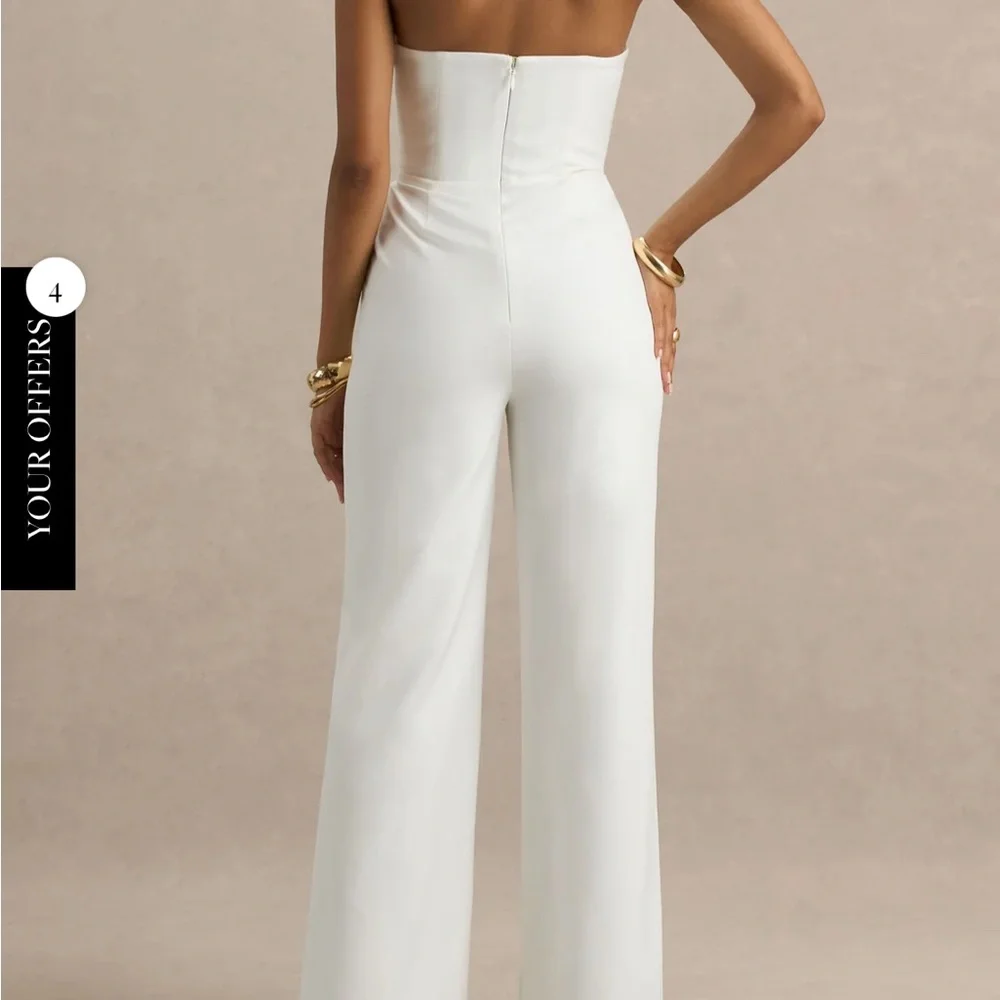Club L London White Strapless Wide-Leg Jumpsuit - Picture 2 of 7